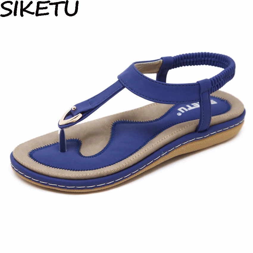 SIKETU Summer Shoes Women Bohemia Ethnic Flip Flops Soft Flat Sandals Woman Casual Comfortable Plus Size Wedge Sandals 35-45