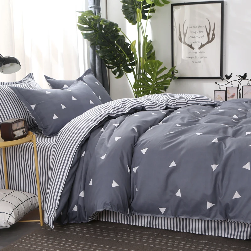 USA Russian Simple Bedding Sets Toddler Duvet Cover Set 2/4 PCS Bedding Twin King Queen Size Bedclothes Gray 140x200 200x200cm