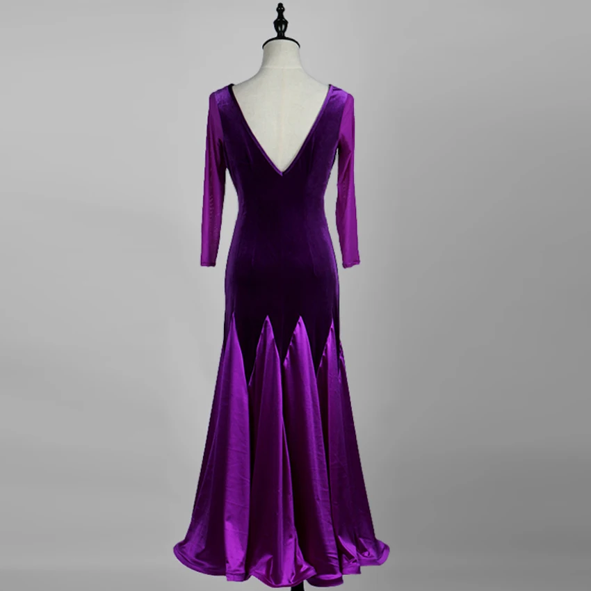 Waltz Ballroom Competition Dress Standard Dance Performance Costumes Women Velvet Sexy V Back Evening Gowns Big Swing