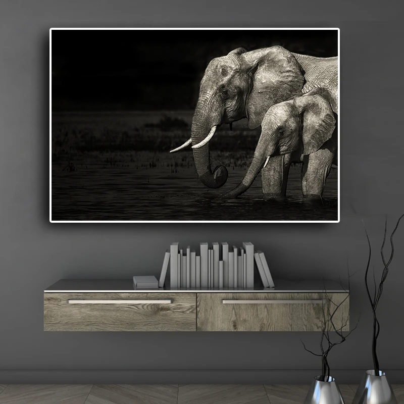 

Wild Animals African Elephant Black and White Canvas Painting Posters and Prints Modern Wall Art Picture Living Room Cuadros