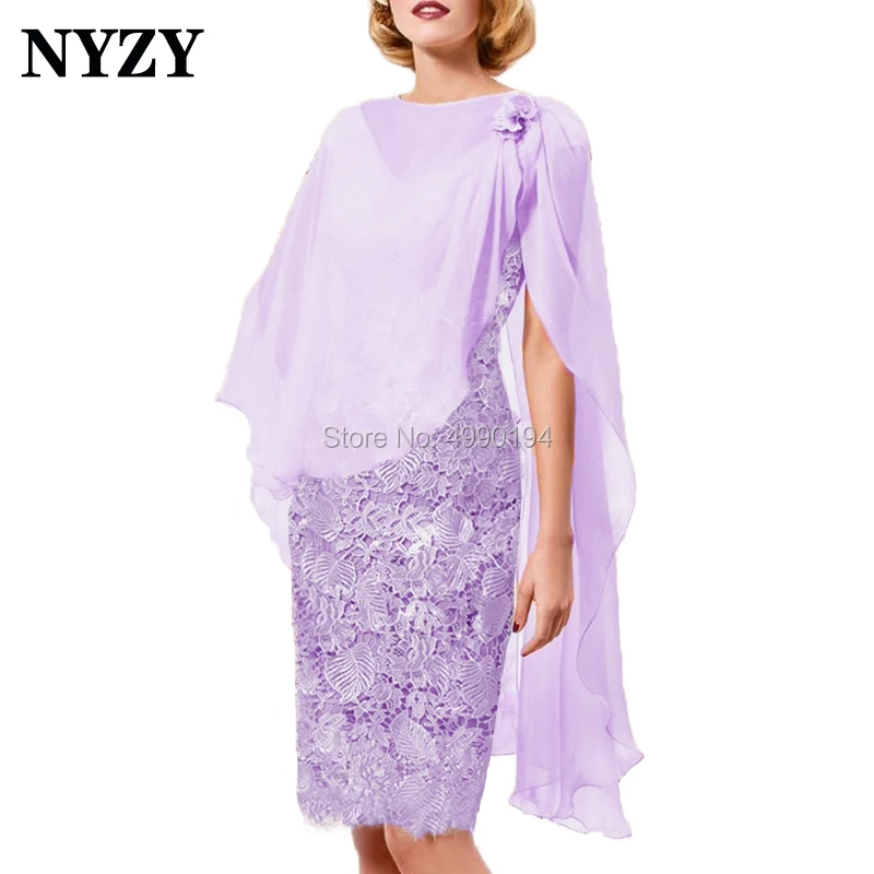 

NYZY M172F Lilac Wedding Party Dress Chiffon Cape Bolero Outfits Elegant Short 2 Piece Mother of the Bride Groom Dresses 2019