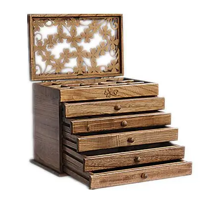 Clover real wood jewelry box retro style large multilayer marriage holiday gift makeup organizer storage box 32*20.5*25CM