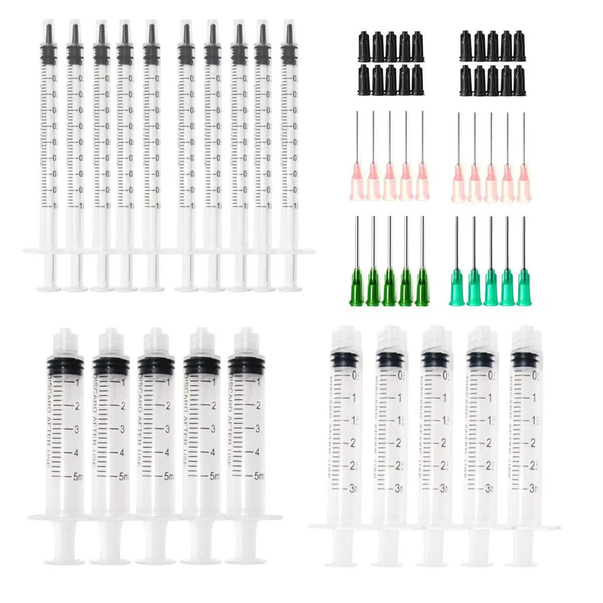 Plastic Syringe 1ml 3ml 5ml with 1inch Blunt Tip Needles For Lab and Industrial Dispensing Adhesives Glue Soldering Paste(20pcs)