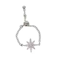 micro pave cz sparking bling star north star charm adjust chain band fashion trendy women rings