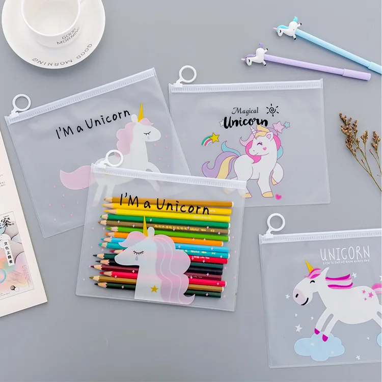 Plastic Transparent Kawaii Ring Binder Document Organizer 5PCS/Lot Creative Unicorn PVC File Folder Storage Bag