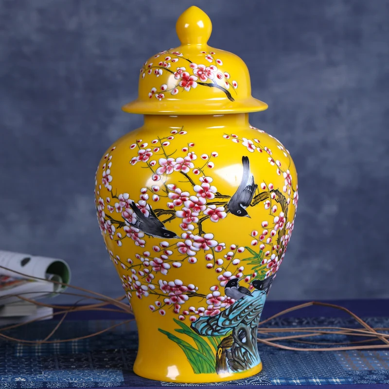 Jingdezhen Ceramics masters hand painted yellow powder enamel celestial vases flower receptacle Chinese crafts ginger jars