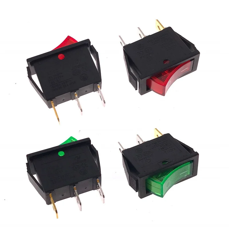 CE KCD3 Boat Button Switch on/Off Rocker Switch Light 2 Files 3 Pin 15A 250V/30A 220V 31*15 mm Copper Core Red/Green