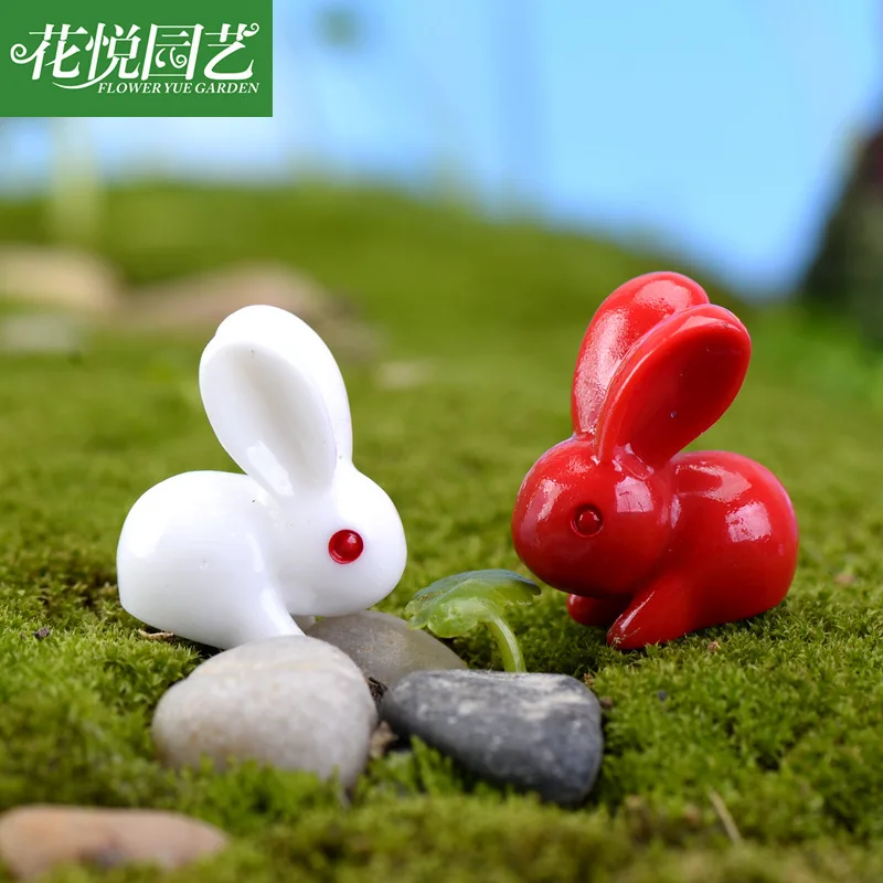 10pcs Red and White Rabbit Doll Fairy Garden Miniatures DIY assembles toys figurines Moss micro-landscape kids gifts Home Decor