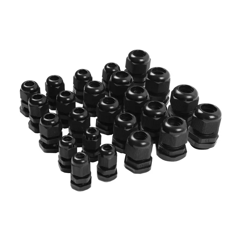 24 Pcs Plastic Waterproof Adjustable 3.5 - 13mm Cable Gland Joints, PG7, PG9, PG11, PG13.5, PG16, Pack of 24