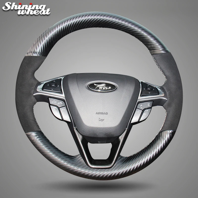 

Shining wheat PU Carbon Fiber Leather Steering Wheel Cover for Ford Mondeo Fusion 2013-2019 EDGE 2015-2019