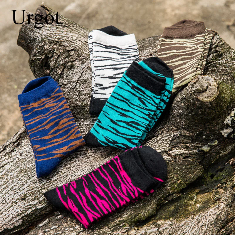 Urgot 5 Pairs Men's Socks Hip Hop Funny Socks Colorful Zebra Stripe Socks Men Sock Men Skateboard Calcetines Meias Spring Autumn