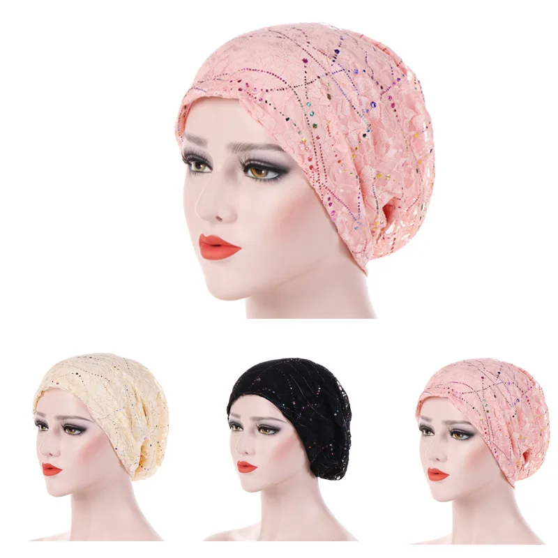 New Women\'s  Lace Breathes Cotton Turban Head Hat Chemo Beanies Cap Multicolour Headgear Female Headwear Headwrap Accessories