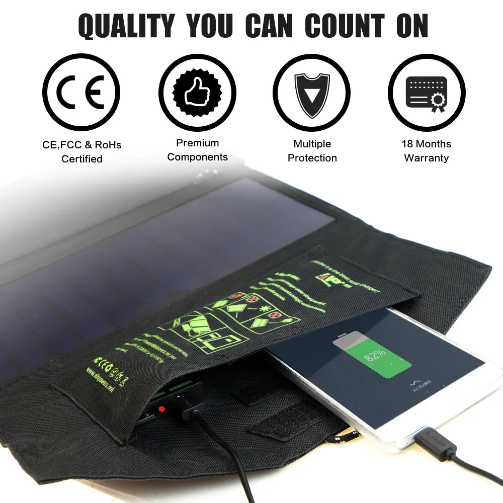 ALLPOWERS-Panneau solaire 5V, 21W, chargeur de téléphone portable, sortie USB pour touristes, batterie solaire mobile pour iPhone Samsung