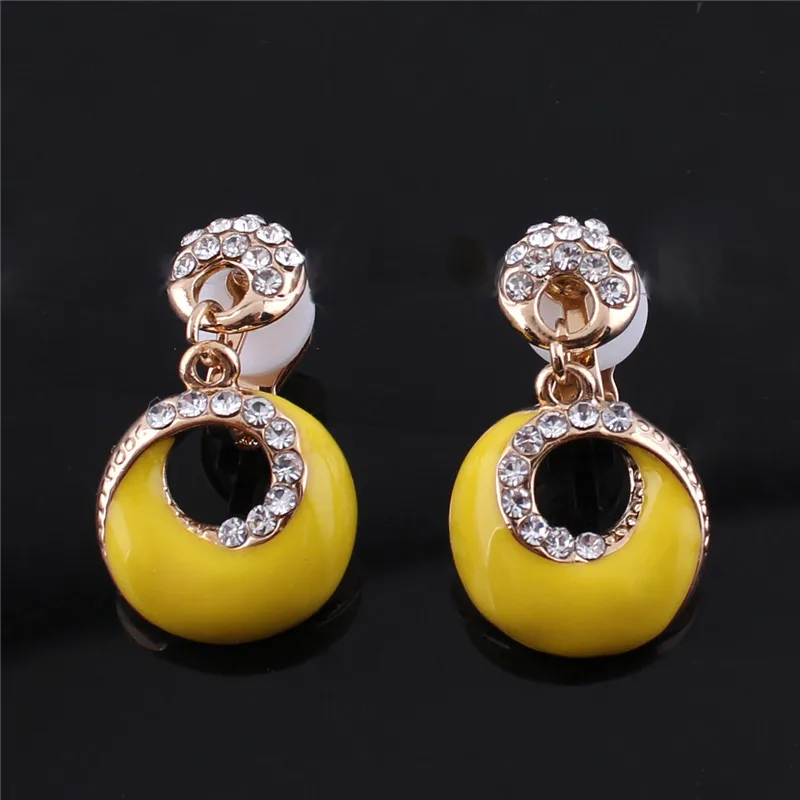 Grace Jun 4 Colors Choose Rhinestone Enamel Clip on Earrings Non Piercing for Women Fashion Cute Jewelry No Ear Hole Earrings