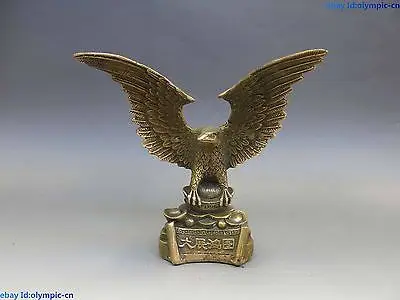 

6" China Feng Shui Brass copper Realize one's ambition eagle Sculpture Statue