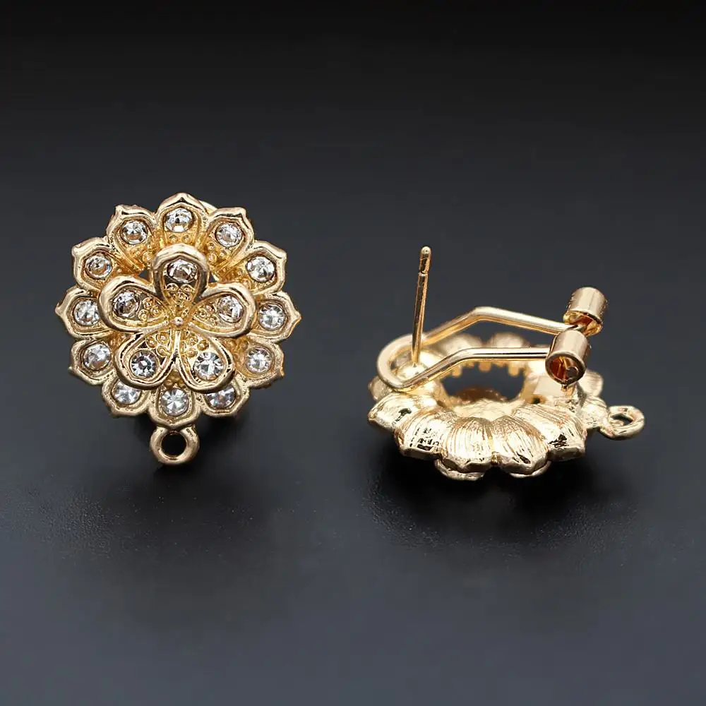 

Stud Clip Earrings Post Filigree Flower with Loop Connector Paved CZ DIY Findings Accessories African Wedding Jewelry Making