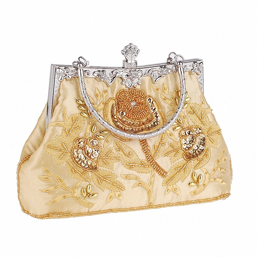 New Fashion Satin Crystal Clutch Evening Bags Women Charm Handbag Embroidery Party Dress Accessories Wedding Bag