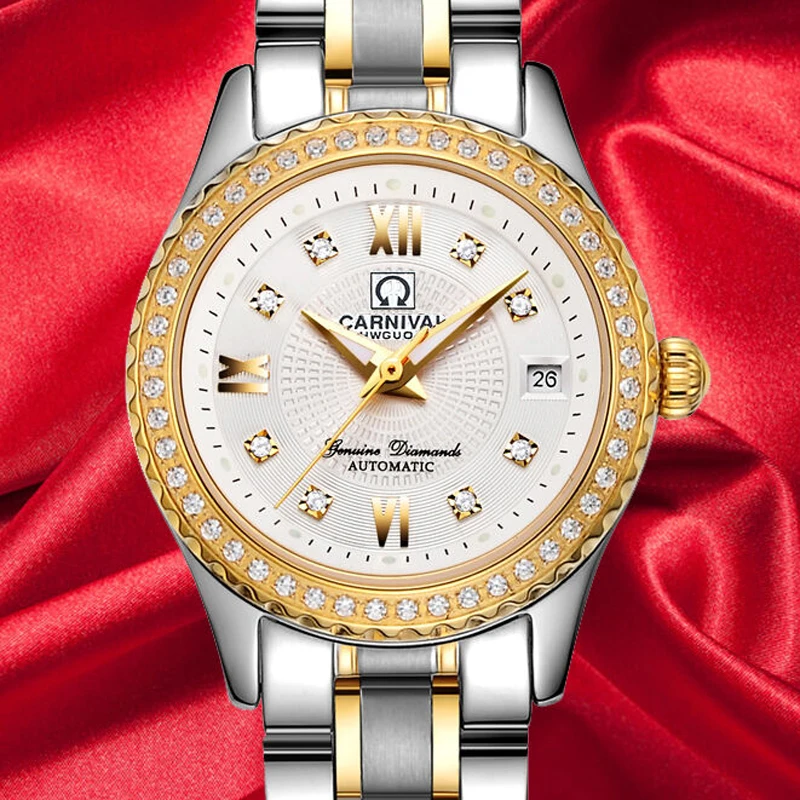 

New Switzerland Carnival Luxury Brand Watch Women Automatic Mechanical Ladies Watches Diamond Sapphire Crystal Relogio C8629L-4