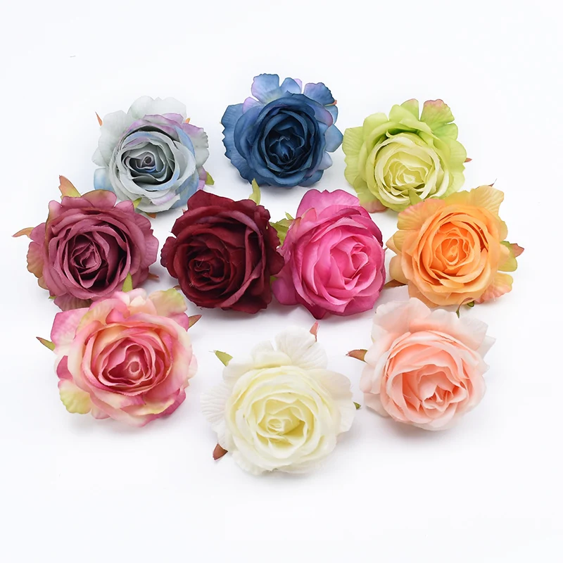 2Pcs Natural Silk Roses Head Flowers Wall Scrapbooking Home Decor Wedding Brooch Bridal Accessories Clearance Artificial Flowers