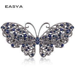 EASYA 2022 Women Girls Retro Butterfly Hair Jewelry Vintage Blue Crystal Barrettes Clips For Hairdressing