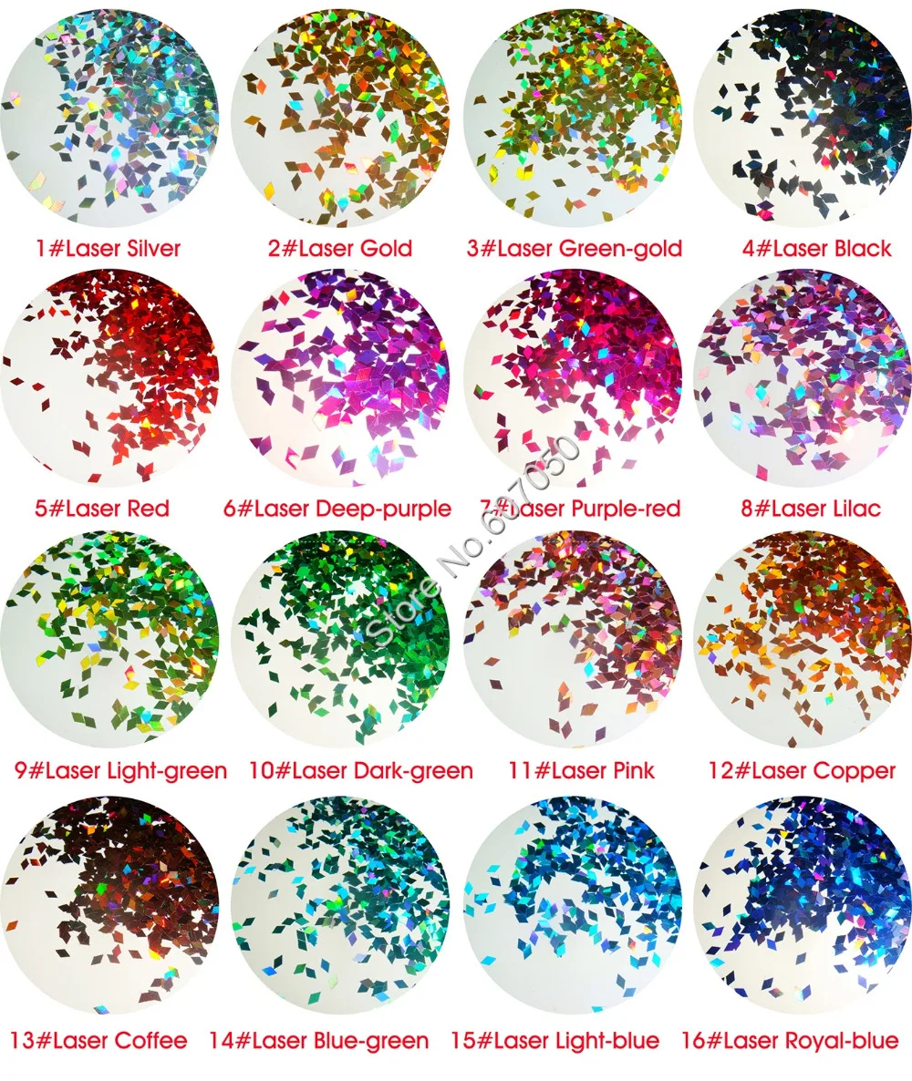 16 colores láser holográfico 1MM rombo grueso brillo de uñas forma de diamante lentejuelas Paillette Spangle para DIY manicura maquillaje ArtDeco