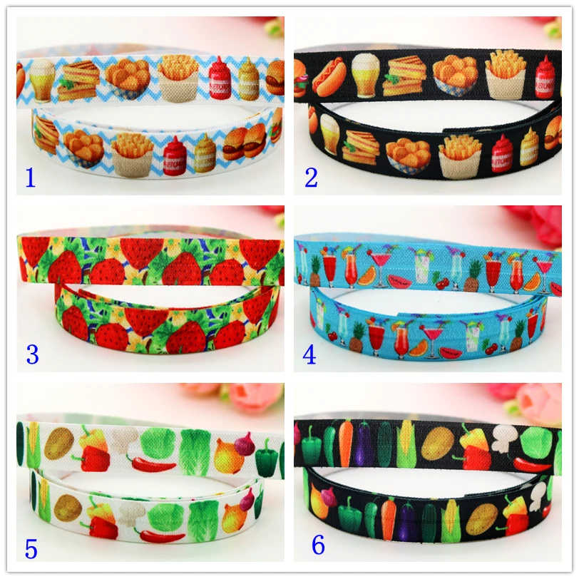 DHK 5/8''  Fold Elastic FOE Hamburger strawberry vegetable printed headband headwear hairband decoration OEM B1490