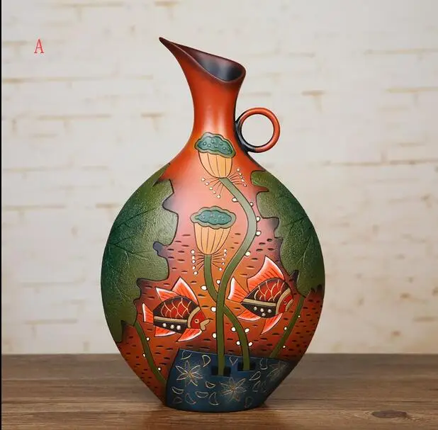 37CM Chinese style living room vase wine cabinet decoration creative painted pottery art decoration