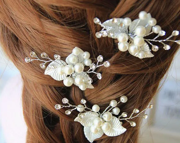 4 Piece Wedding Hair Accessories Bridal Pearl Cystal Rrhinestone Hair Pin Clips hair jewelry bijoux cheveux horquillas de pelo