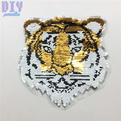 Tiger Reversible Sequins Sew On Patches clothes Kids Boy Girl T Shirt Embroidered Animal Cartoon Reverse Patch Applique Dog Owl