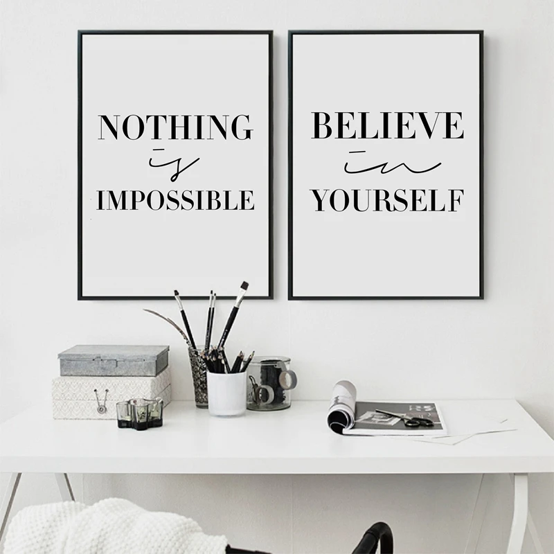 Believe In Yourself Inspiration Typography Quotes Art Print Poster Minimalist Modern Canvas Painting Wall Art Home Decor