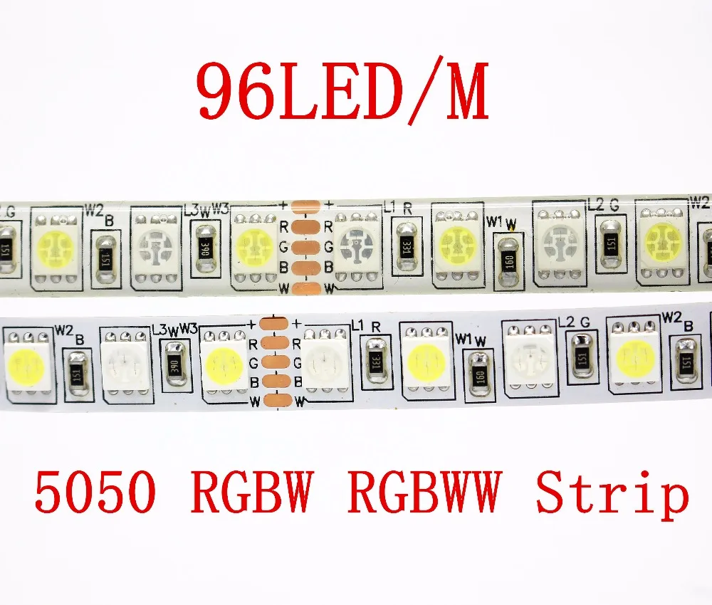 5M 480LEDs 96LED/m 5050 SMD RGBW RGBWW LED Strip light Tape Ribbon DC12V RGB+White or RGB + Warm white For Indoor lighting