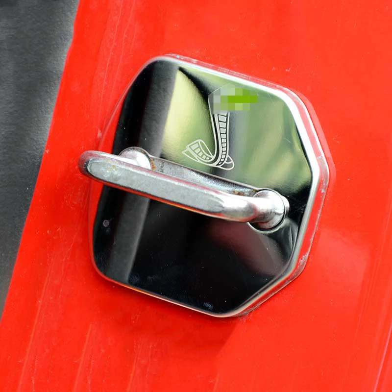 QHCP Stainless Steel Door Lock Cover Automobile Door Lock Protective Cover Decorative Interior for Ford Mustang 2015+