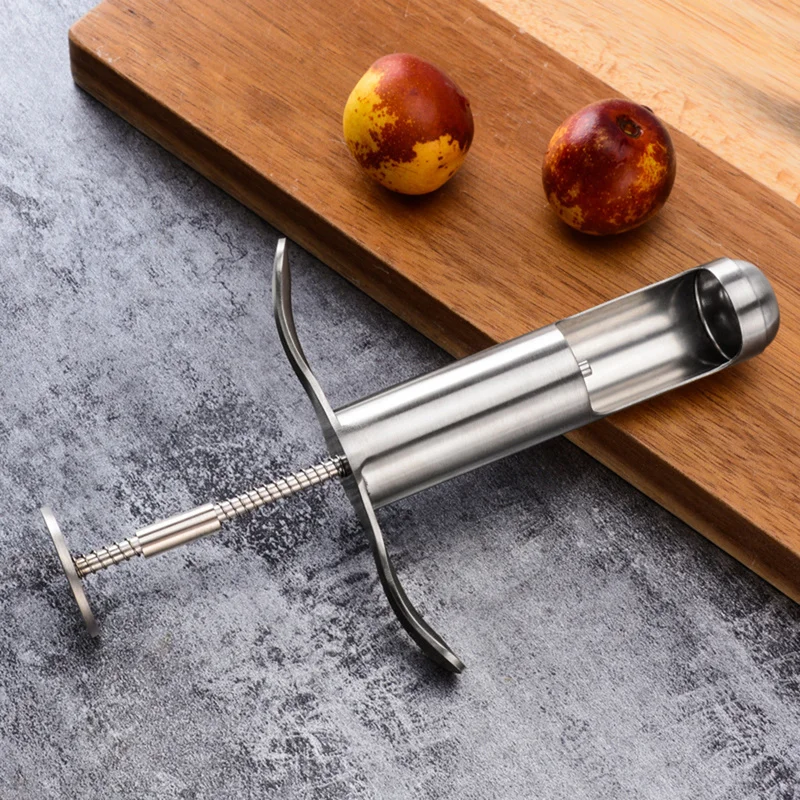 Jujube Pitter Stainless Steel Spring Push Style Cherry Olive Stoner Syringe Shape Manual Corer Seed Remover