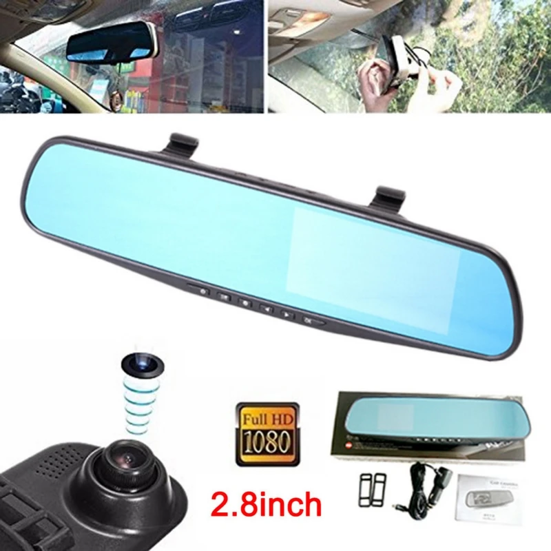 Grabadora de vídeo para coche, cámara DVR de doble lente para coche, cámara Full HD 1080p, imagen de marcha atrás con lente Dual, cámara de salpicadero para coche, espejo