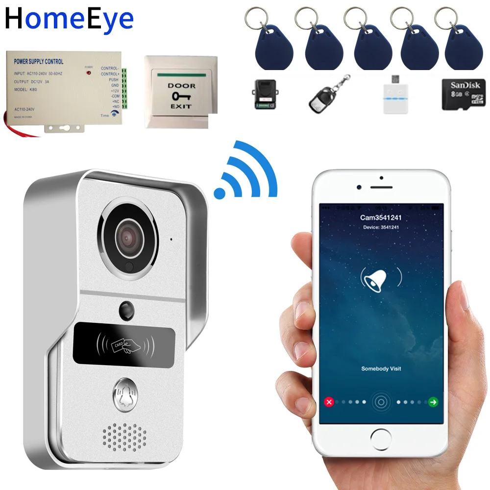 

720P Wireless Video Intercom IP Wifi Door Phone Smart Doorbell Remote Unlock Waterproof Motion Detection PIR RFID Card 8G Card