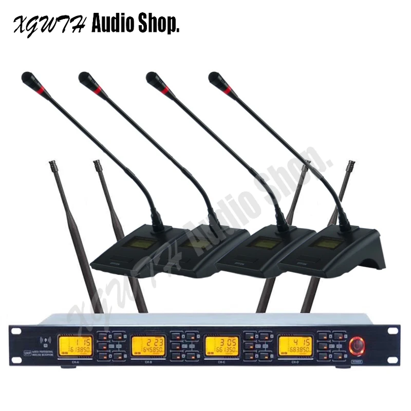 

UHF 4 Channel Digital Wireless Microphone System With 4 Gooseneck Conference Receiver Transmitter Set Microphone Profession