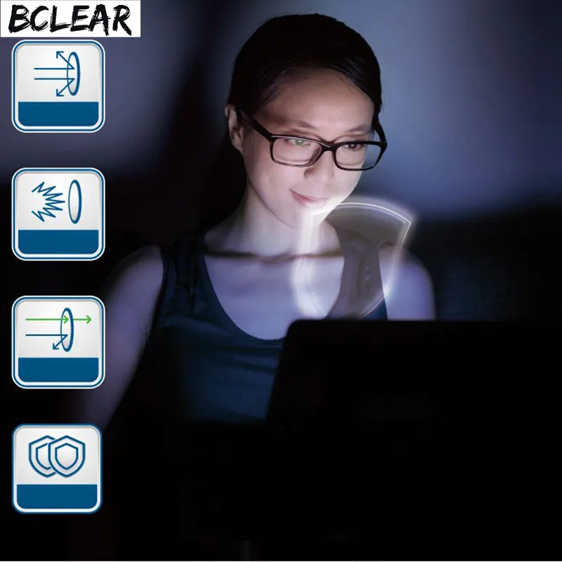 BCLEAR 1.67ดัชนีหักเห Anti Blue Ray เลนส์เดี่ยว Vision เลนส์สายตาสั้นสายตาสั้นแสงสีฟ้าตาแว่นตาป้องกันดัชนีสูงบาง