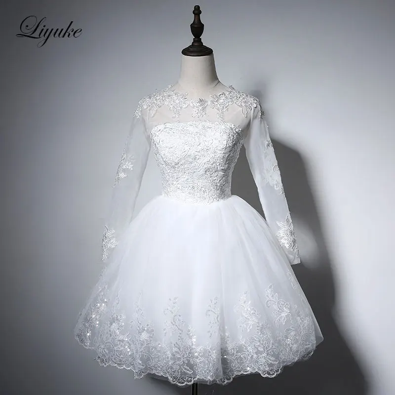 Liyuke White Color Prom Dress Appliques With Scalloped Neckline A Line Cap Sleeve Custom Made