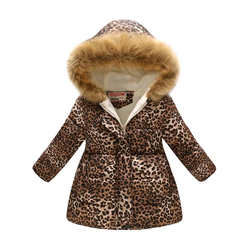 

Winter Girls Long Coats Thick Fleece Children Down Jacket Hooded Outfits Floral Baby Girl Outwear Clothes Kids Overcoat Leopard