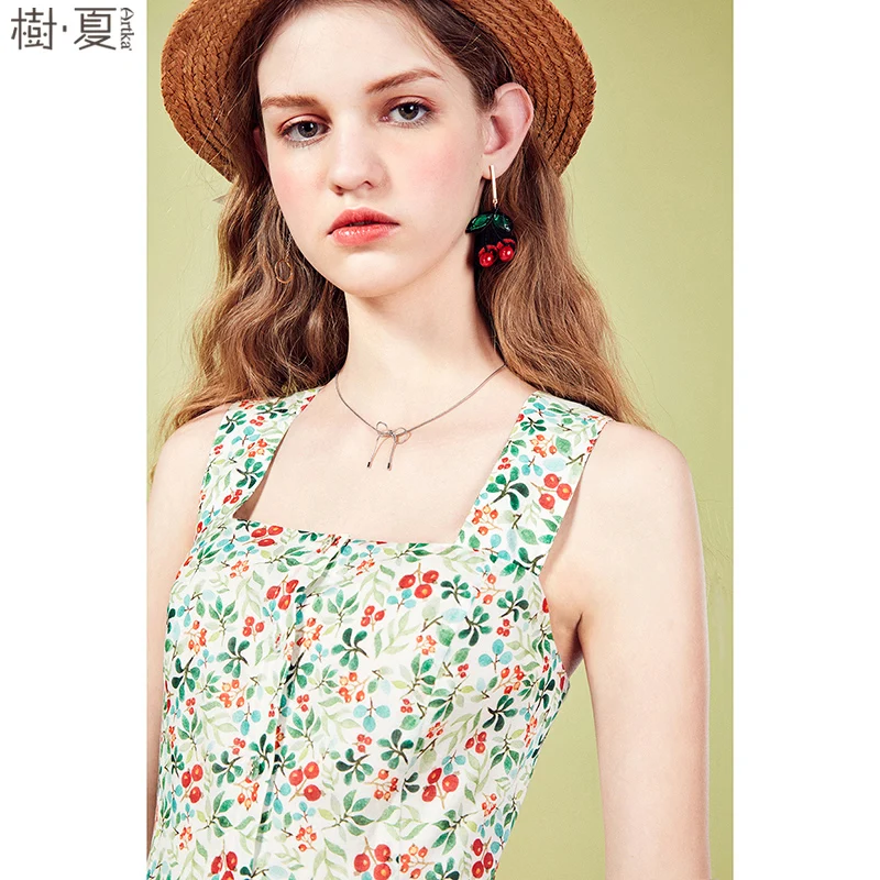 ARTKA 2018 Summer New Female A-line Floral Printing High Waist Retro Backless Strap Big Swing Dress LA11987X