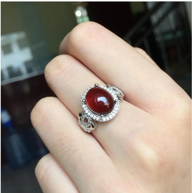 

Free shipping Garnet ring Natural real red garnet 925 sterling silver Fine jewelry Gem 10*12mm