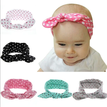

Free Shipping!2016 Fashion Children girls headband Baby dots rabbit ear headwraps Girls hair accessories Kids bowknot hair bands