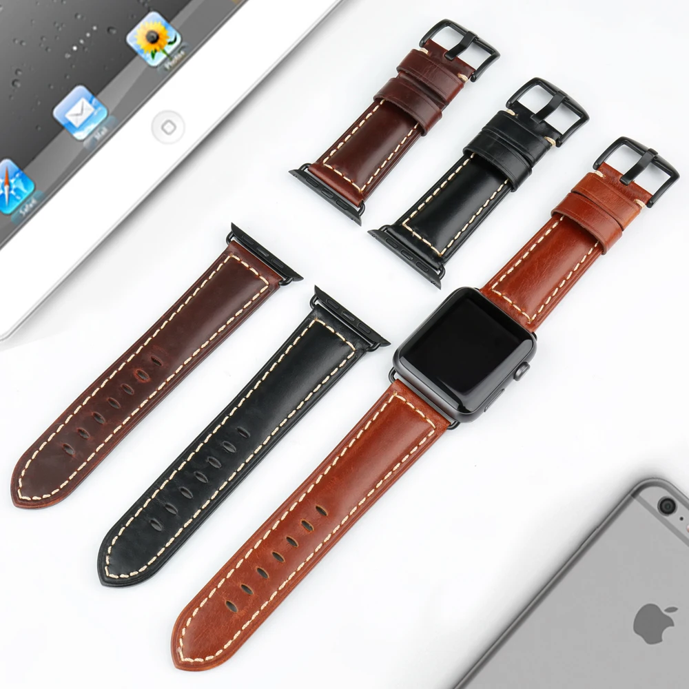 MAIKES Genuine Leather Watchband For Apple Watch Strap 45mm 41mm 42mm 44mm 40mm Series 7 6 SE 5 4 3 iWatch Watch Band