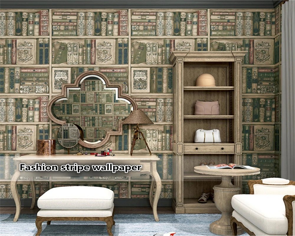 

beibehang Simulation Bookshelf Wallpaper Stereo American Country Retro Vintage Study Room European Style wall papers home decor