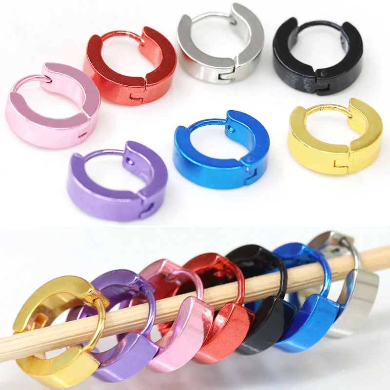 Boucles d'oreilles rondes punk en acier inoxydable pour hommes, boucles d'oreilles cercle coloré rose, bijoux simples pour filles, 7 couleurs