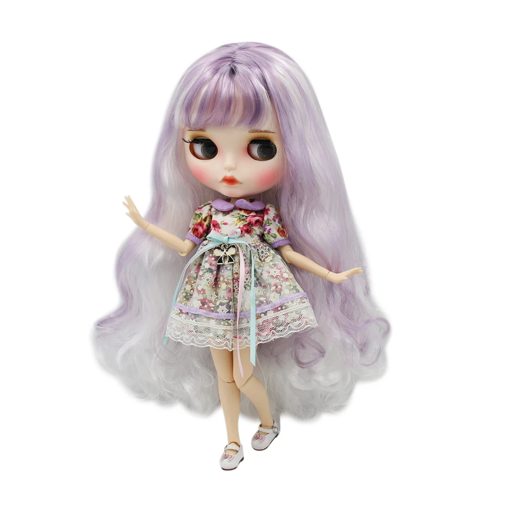 

ICY DBS Blyth Doll 1/6 30cm joint body purple mixed hair and white skin, matte face girl gift toy BL1049136