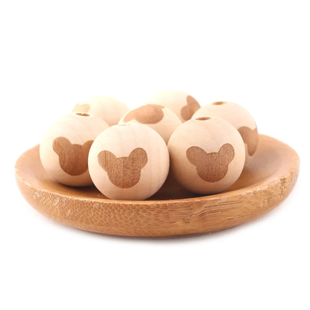 40pcs Wooden Bear Beads DIY Accessory For Bracelet  Necklace Decorative Wood Teething Baby Toys Food Grade Materials Nurse Gifts