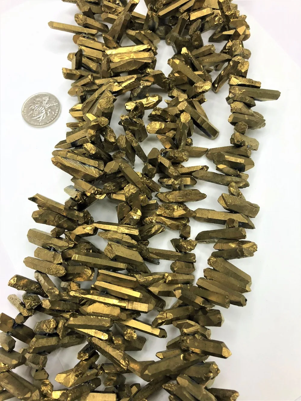 3-5x18-30mmNatural Quartzs Gold Colour Wand Worry stone Semi Precious Beads DIY Loose beads Strand 15 inches Wholesale For DIY