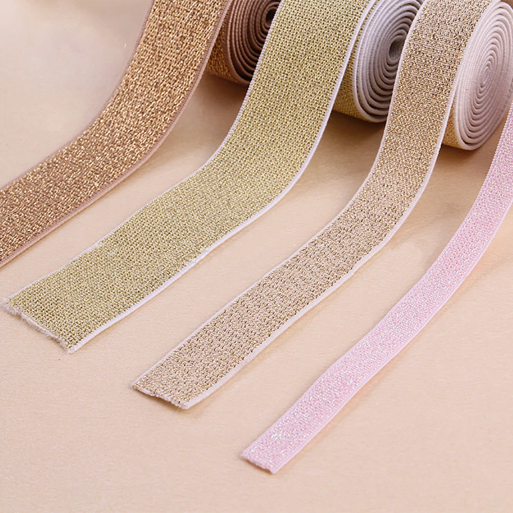 

PPCrafts 10 15 20 30 40MM Golden silvery Elastic Ribbon Webbing For Handwork Apparel Sewing & Fabric Edge Accessories