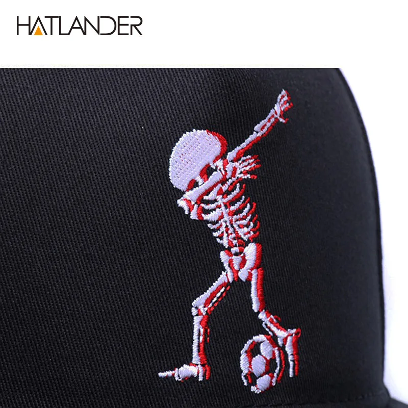 HATLANDER 5panels cotton baseball caps brand embroidery skull hip hop cap cool adjustable sports hats funny black snapback cap